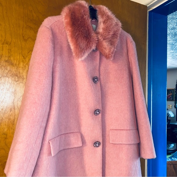 COPY - New Kate Spade Pink Faux Fur Trim Coat - Picture 6 of 7